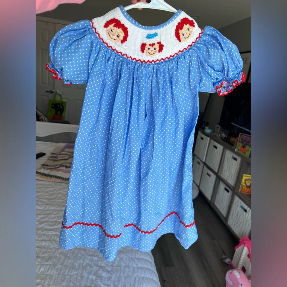 Raggedy Ann And Andy Smocked Dress Size 2T By Dibble Dabble - Picture 1 of 8